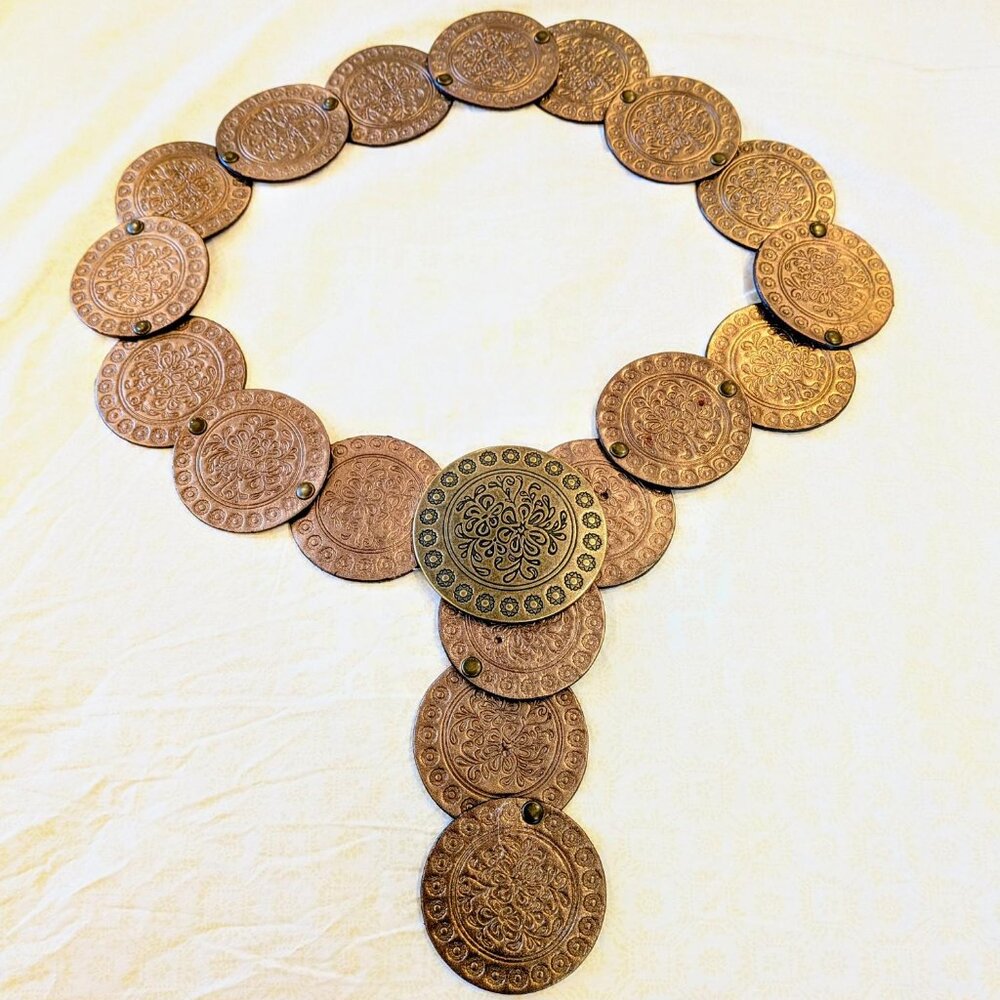 Women's Vintage Leather Boho Disc Belt (Brass, Copper, Bronze)